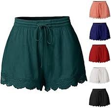 Sommarshorts i Bomull med Spetskant för Dam